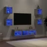 Kép 1/11 - 7 darab betonszürke szerelt fa fali TV-bútor LED-del