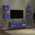 Kép 1/11 - 7 darab szürke sonoma színű szerelt fa fali TV-bútor LED-del