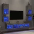 Kép 1/11 - 8 darab betonszürke szerelt fa fali TV-bútor LED-del