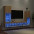 Kép 1/11 - 4 darab füstös tölgy színű szerelt fa TV-bútor LED-del
