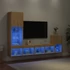 Kép 1/11 - 4 darab füstös tölgy színű szerelt fa TV-bútor LED-del