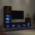 Kép 1/11 - 4 darab füstös tölgy színű szerelt fa TV-bútor LED-del