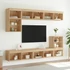 Kép 4/11 - 8 darab füstös tölgy színű szerelt fa TV-bútor LED-del