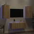 Kép 1/11 - 4 darab füstös tölgy színű szerelt fa TV-bútor LED-del