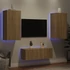 Kép 1/11 - 4 darab füstös tölgy színű szerelt fa TV-bútor LED-del