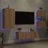 Kép 1/11 - 5 darab füstös tölgy színű szerelt fa TV-bútor LED-del