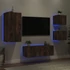 Kép 1/11 - 5 darab füstös tölgy színű szerelt fa TV-bútor LED-del
