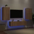 Kép 1/11 - 4 darab füstös tölgy színű szerelt fa TV-bútor LED-del