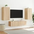 Kép 4/11 - 4 darab füstös tölgy színű szerelt fa TV-bútor LED-del