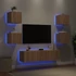 Kép 1/11 - 6 darab füstös tölgy színű szerelt fa TV-bútor LED-del