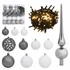 Kép 1/10 - 120 részes fehér-szürke karácsonyi gömbszett csúccsal + 300 LED