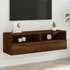 Kép 1/11 - Barna tölgyszínű szerelt fa fali TV-szekrény 100 x 30 x 30 cm