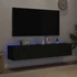 Kép 3/11 - 2 db fekete falra szerelhető TV-szekrény LED-del 80x35x31 cm