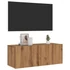 Kép 1/10 - Kézműves tölgy színű szerelt fa fali TV-szekrény 80x30x30 cm
