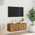 Kép 3/10 - Kézműves tölgy színű szerelt fa fali TV-szekrény 80x30x30 cm