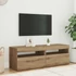 Kép 3/11 - 2 db kézműves tölgy színű szerelt fa TV-szekrény LED-lámpákkal