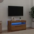 Kép 1/11 - Kézműves tölgy szerelt fa TV-szekrény LED-ekkel 75x35x40 cm