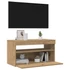 Kép 4/11 - Kézműves tölgy szerelt fa TV-szekrény LED-ekkel 75x35x40 cm