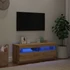 Kép 5/11 - Kézműves tölgy szerelt fa TV-szekrény LED-ekkel 100x35x40 cm