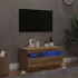Kép 4/11 - Kézműves tölgyszínű szerelt fa TV-szekrény LED-ekkel 80x35x40cm