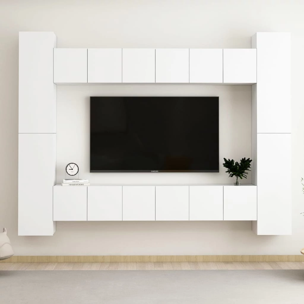 10 részes fehér szerelt fa TV-szekrényszett