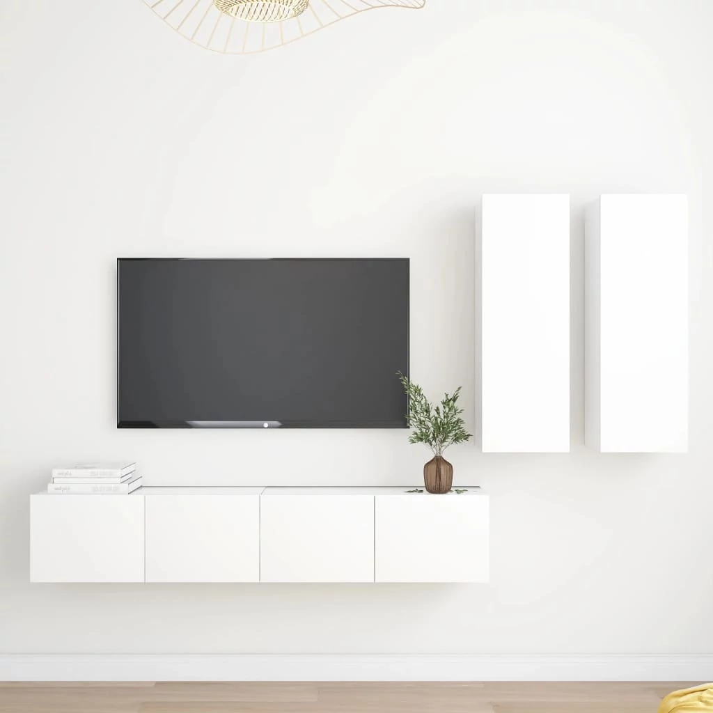 4 részes fehér szerelt fa TV-szekrényszett