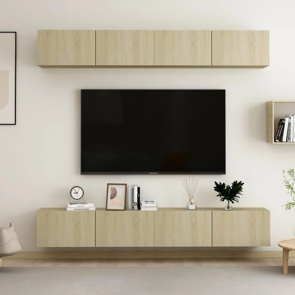 4 db sonoma tölgy színű szerelt fa TV-szekrény 100 x 30 x 30 cm