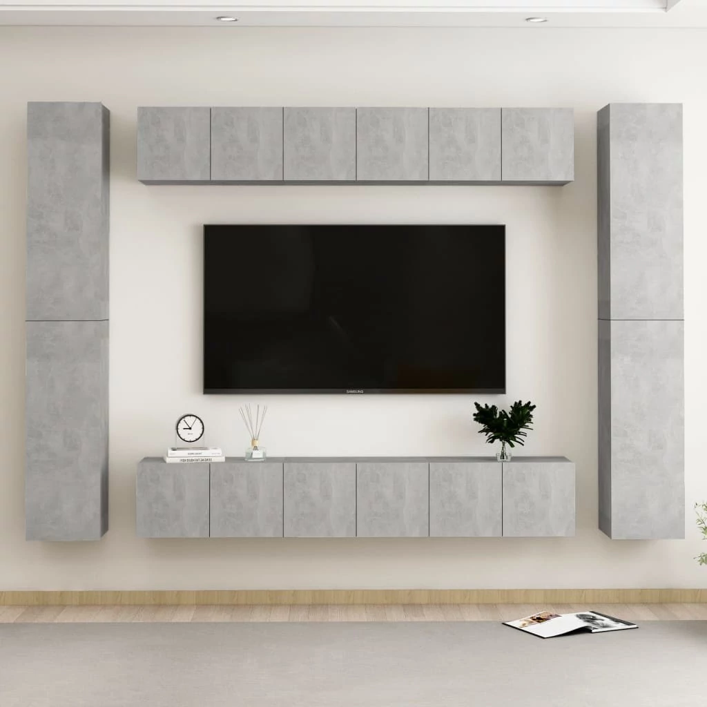 10 részes betonszürke szerelt fa TV-szekrényszett