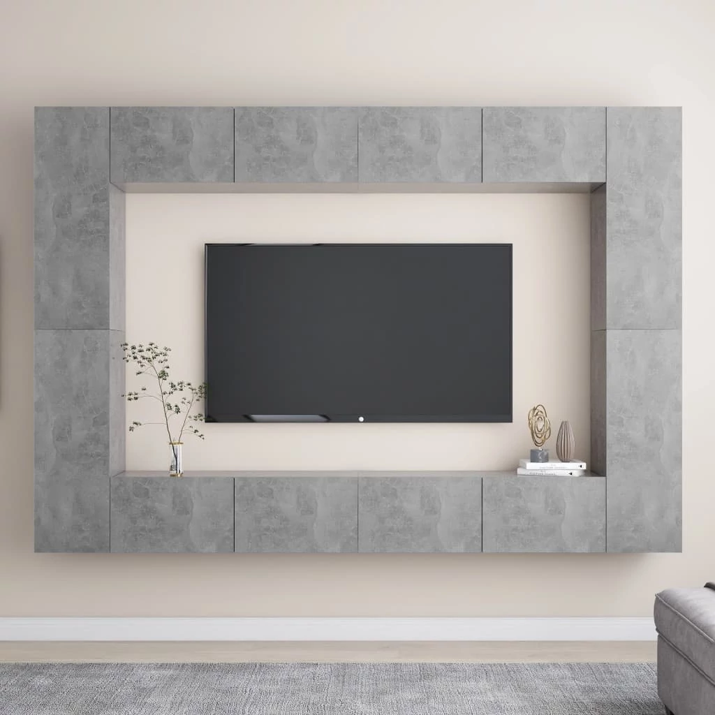 8 részes betonszürke szerelt fa TV-szekrényszett