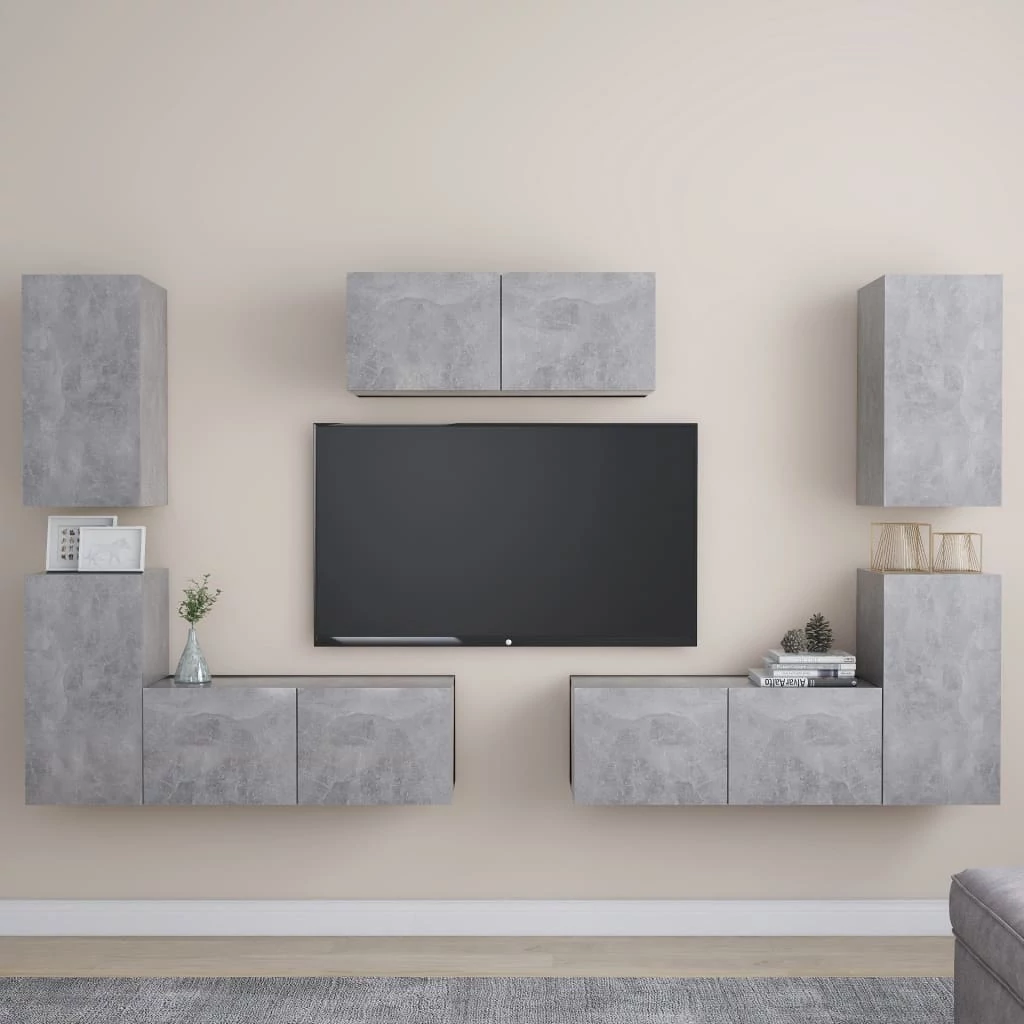 7 részes betonszürke szerelt fa TV-szekrényszett