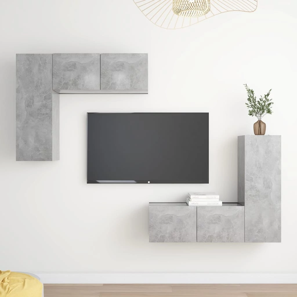 4 részes betonszürke szerelt fa TV-szekrényszett