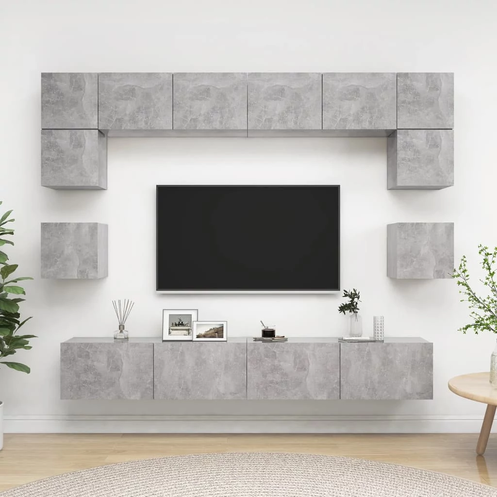 8 részes betonszürke forgácslap TV-szekrényszett