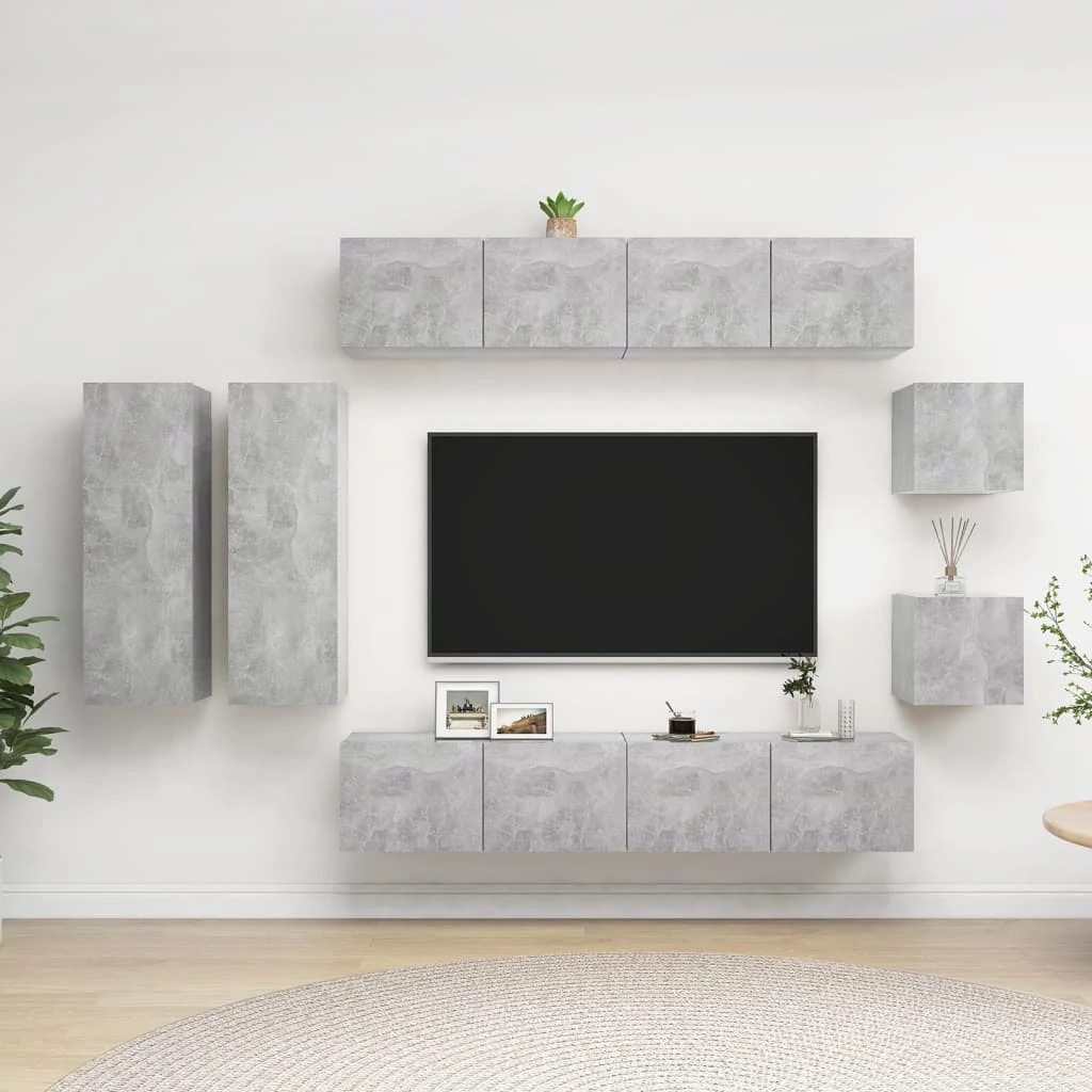 8 részes betonszürke szerelt fa TV-szekrényszett