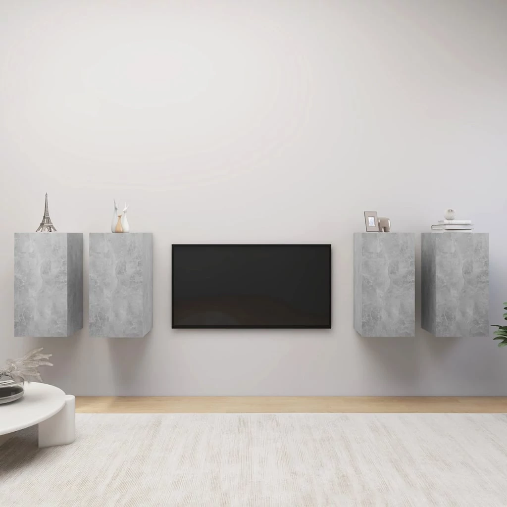 4 db betonszürke szerelt fa TV-szekrény 30,5 x 30 x 60 cm