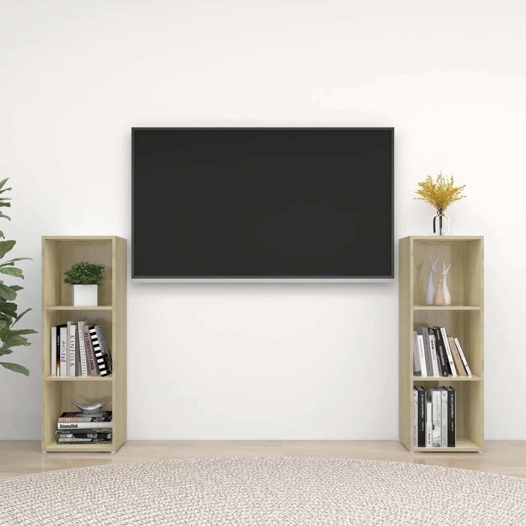 2 db sonoma tölgy színű szerelt fa TV-szekrény 107 x 35 x 37 cm