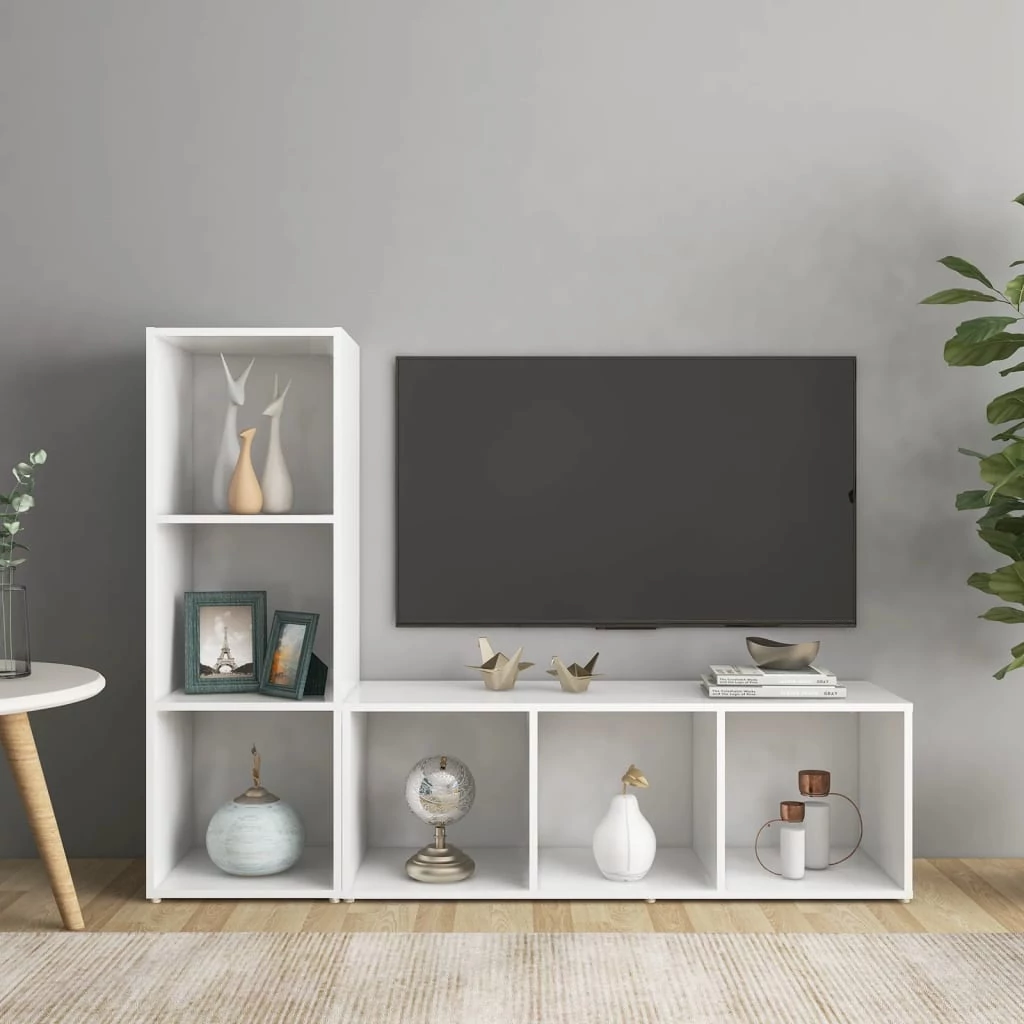 2 db fehér szerelt fa TV-szekrény 107 x 35 x 37 cm