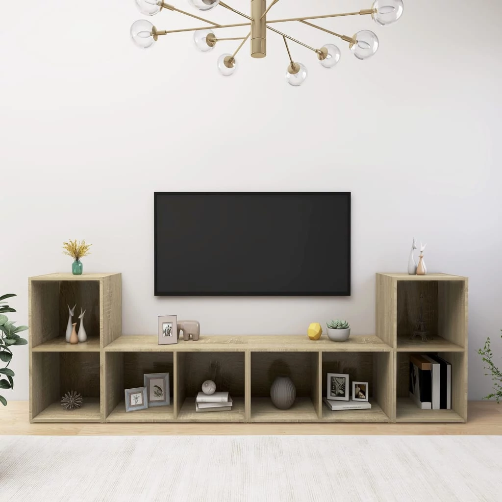 4 db sonoma tölgy színű szerelt fa TV-szekrény 72x35x36,5 cm