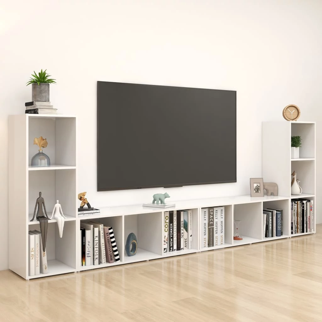 4 db fehér szerelt fa TV-szekrény 107 x 35 x 37 cm