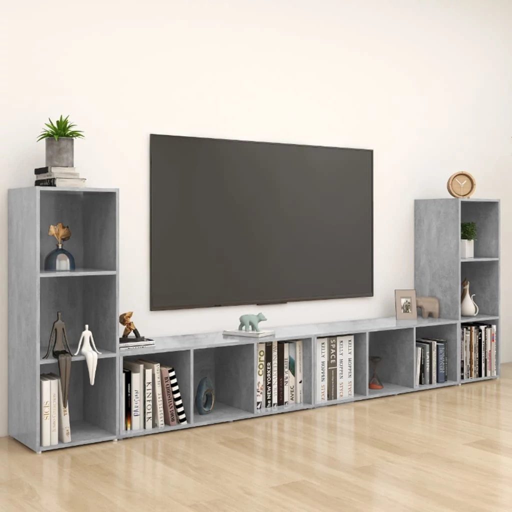 4 db betonszürke szerelt fa TV-szekrény 107 x 35 x 37 cm