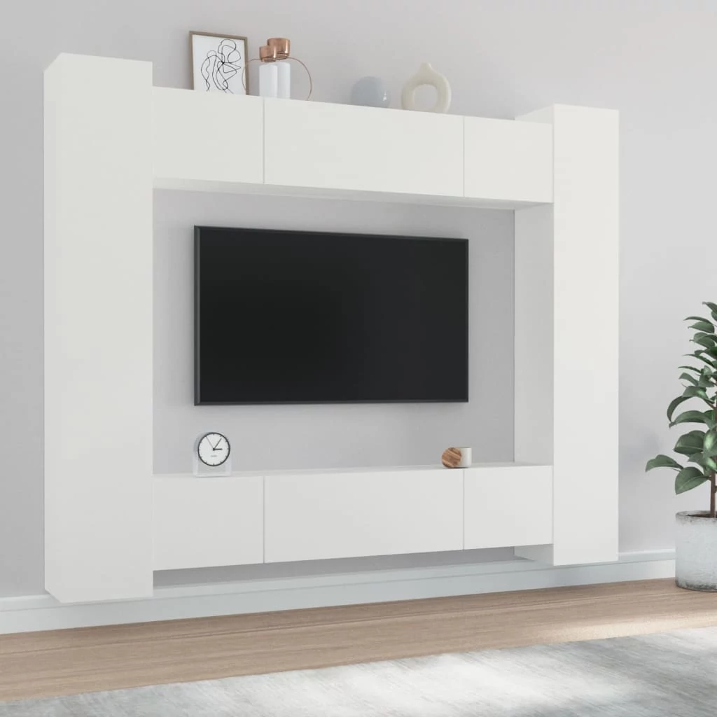 8 részes fehér szerelt fa TV-szekrényszett