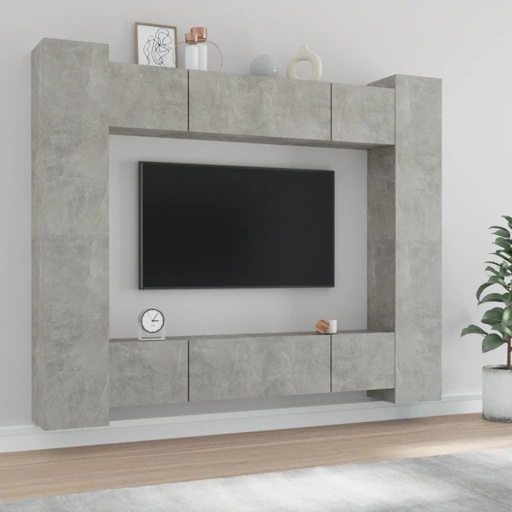 8 részes betonszürke szerelt fa TV-szekrényszett