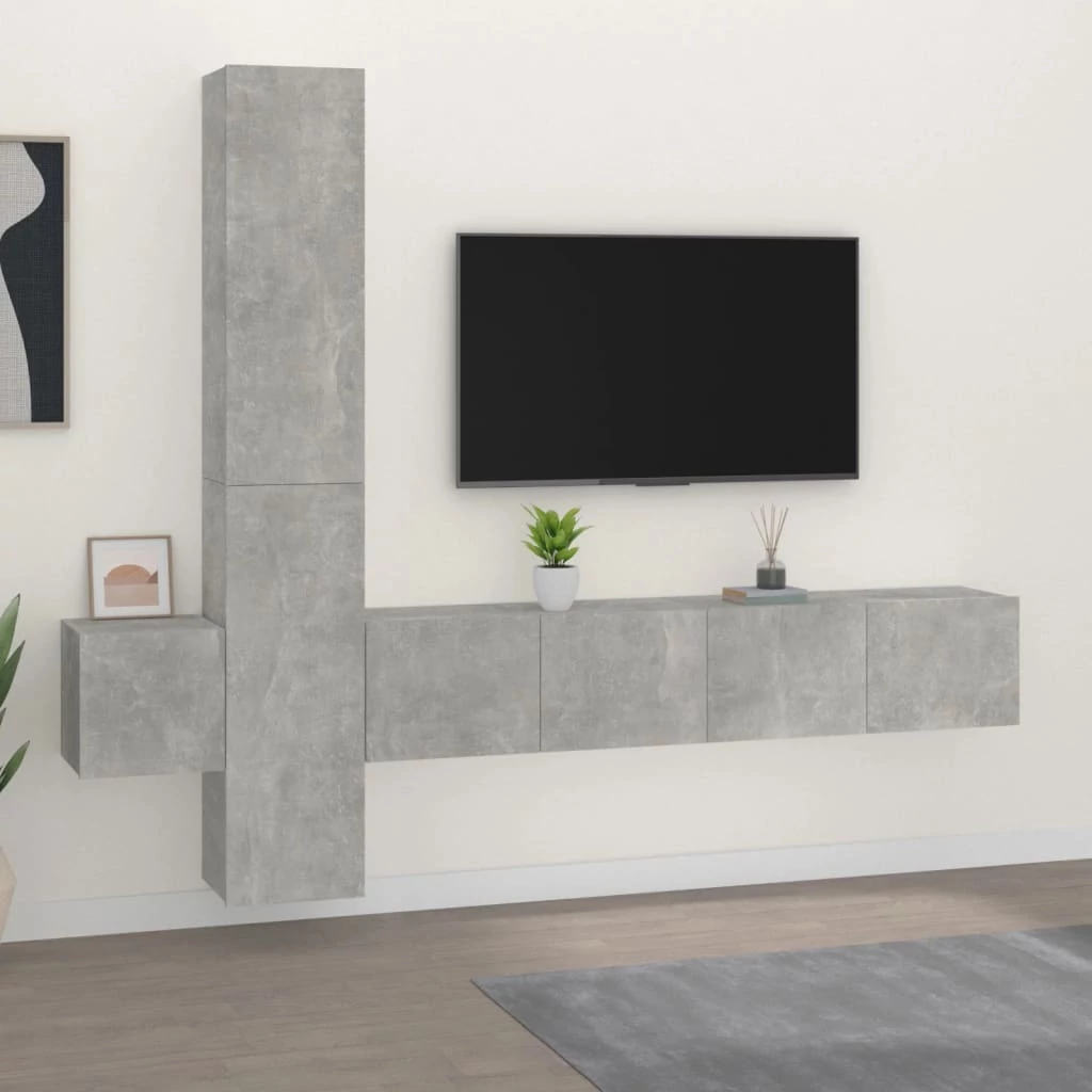 5 részes betonszürke szerelt fa TV-szekrényszett