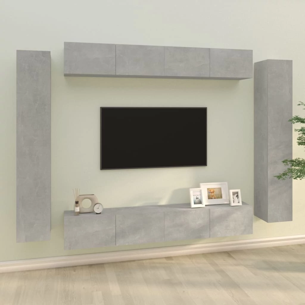 8 részes betonszürke szerelt fa TV-szekrényszett