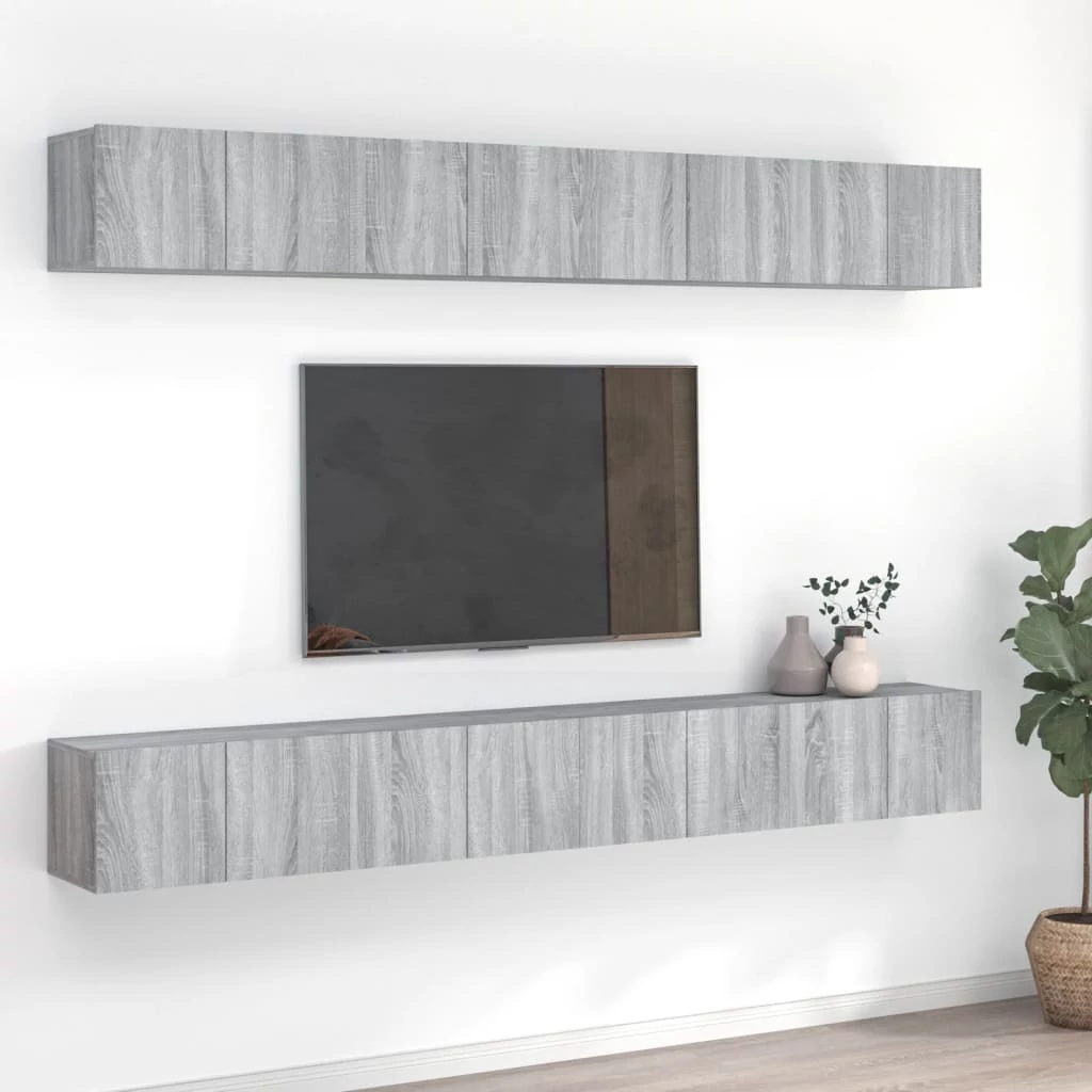 8 db szürke sonoma színű szerelt fa TV-szekrény 60 x 30 x 30 cm
