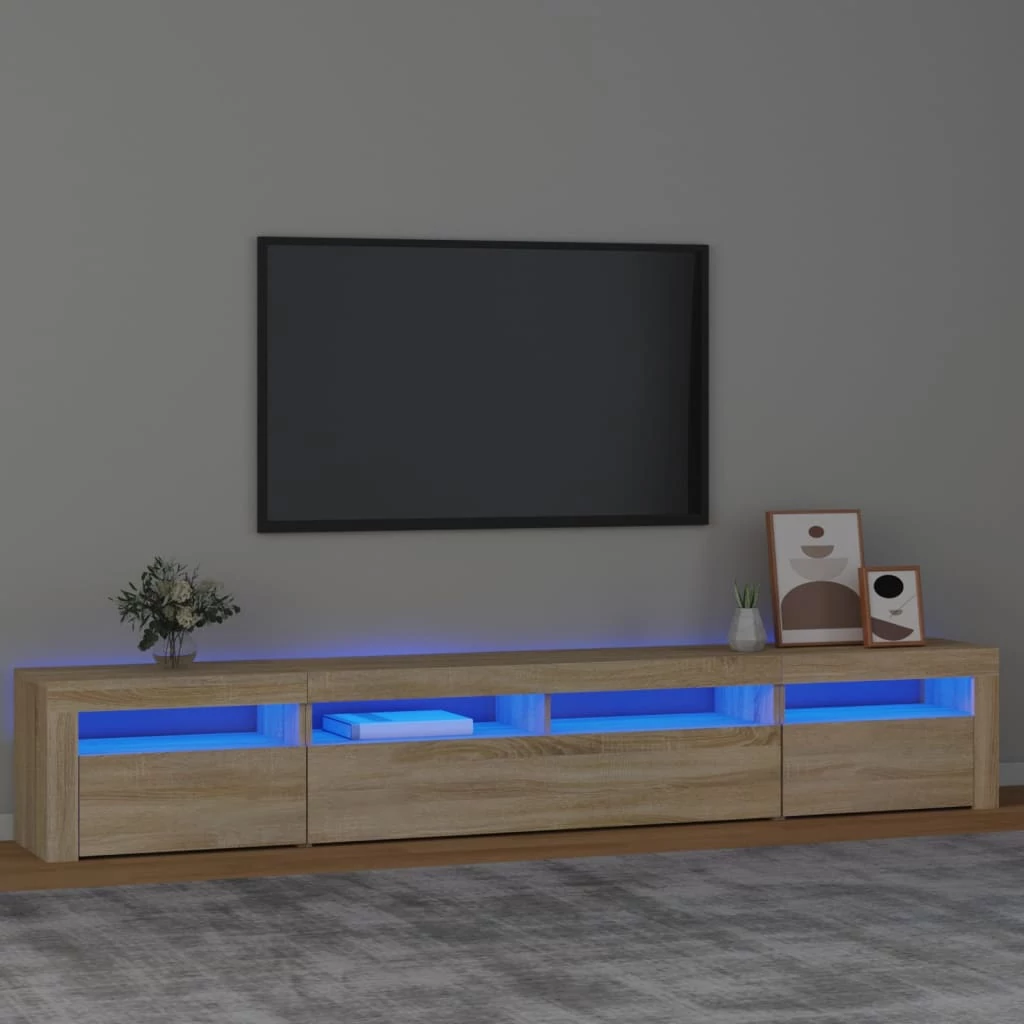 Sonoma tölgy színű TV-szekrény LED-lámpákkal 240x35x40 cm