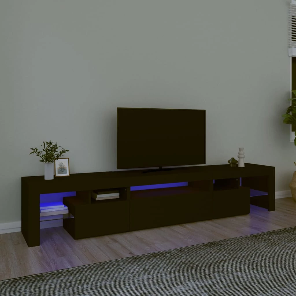 Fekete TV-szekrény LED-világítással 215x36,5x40 cm