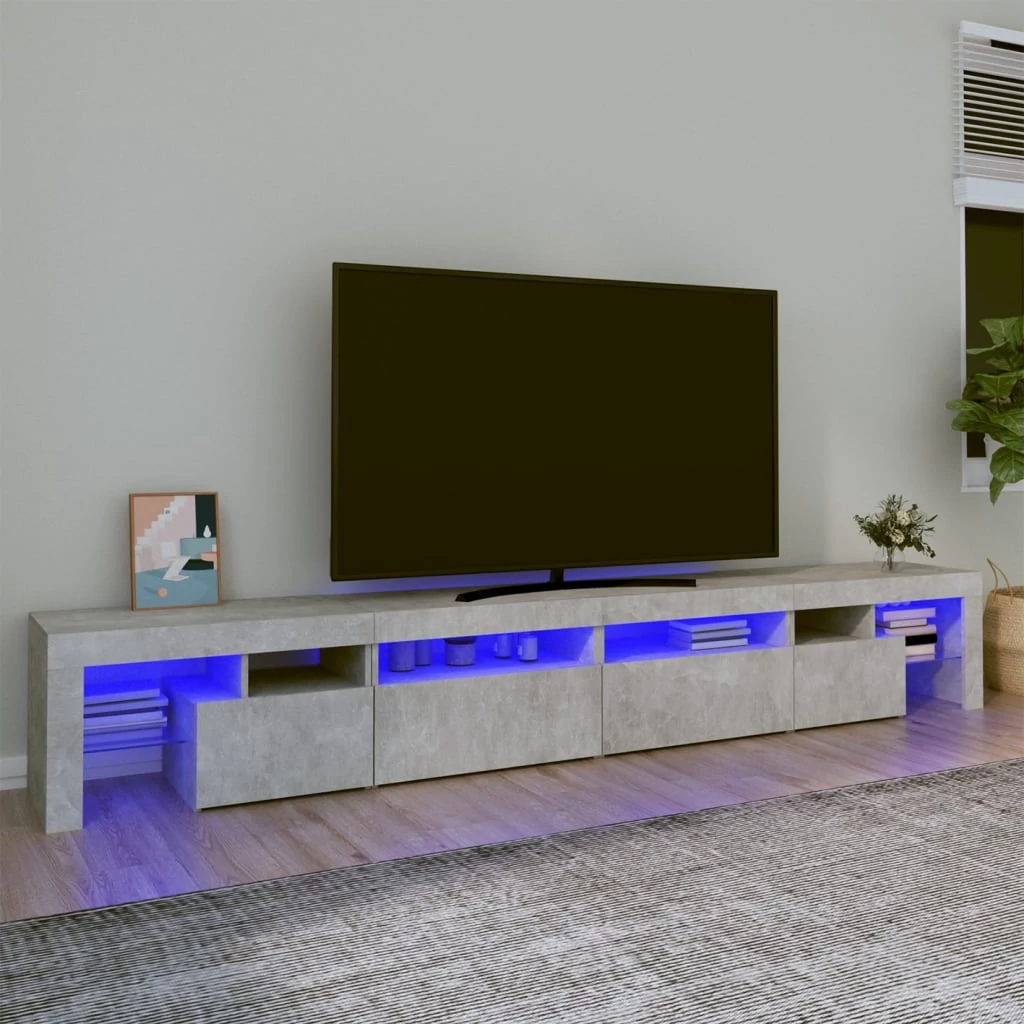 Betonszürke TV-szekrény LED lámpákkal 260x36,5x40 cm