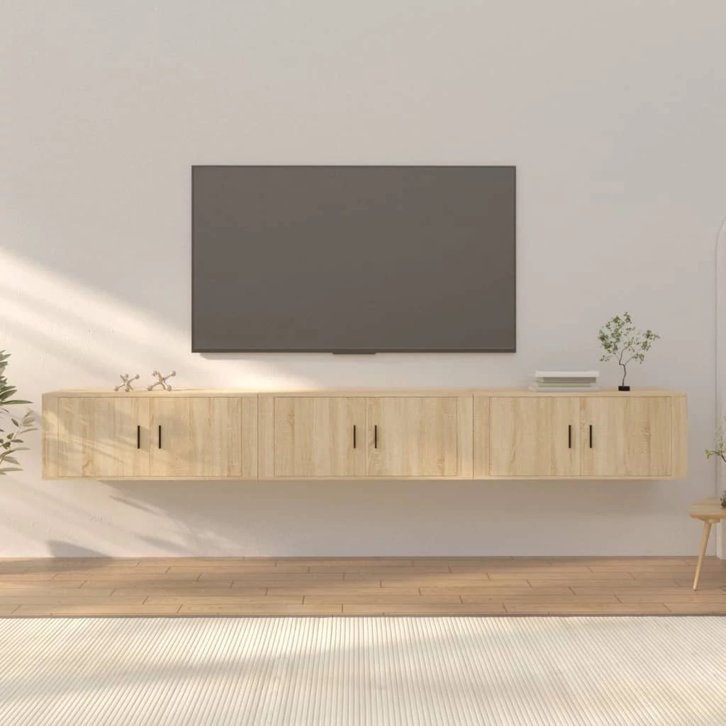 3 db sonoma tölgy színű fali TV-szekrény 100 x 34,5 x 40 cm