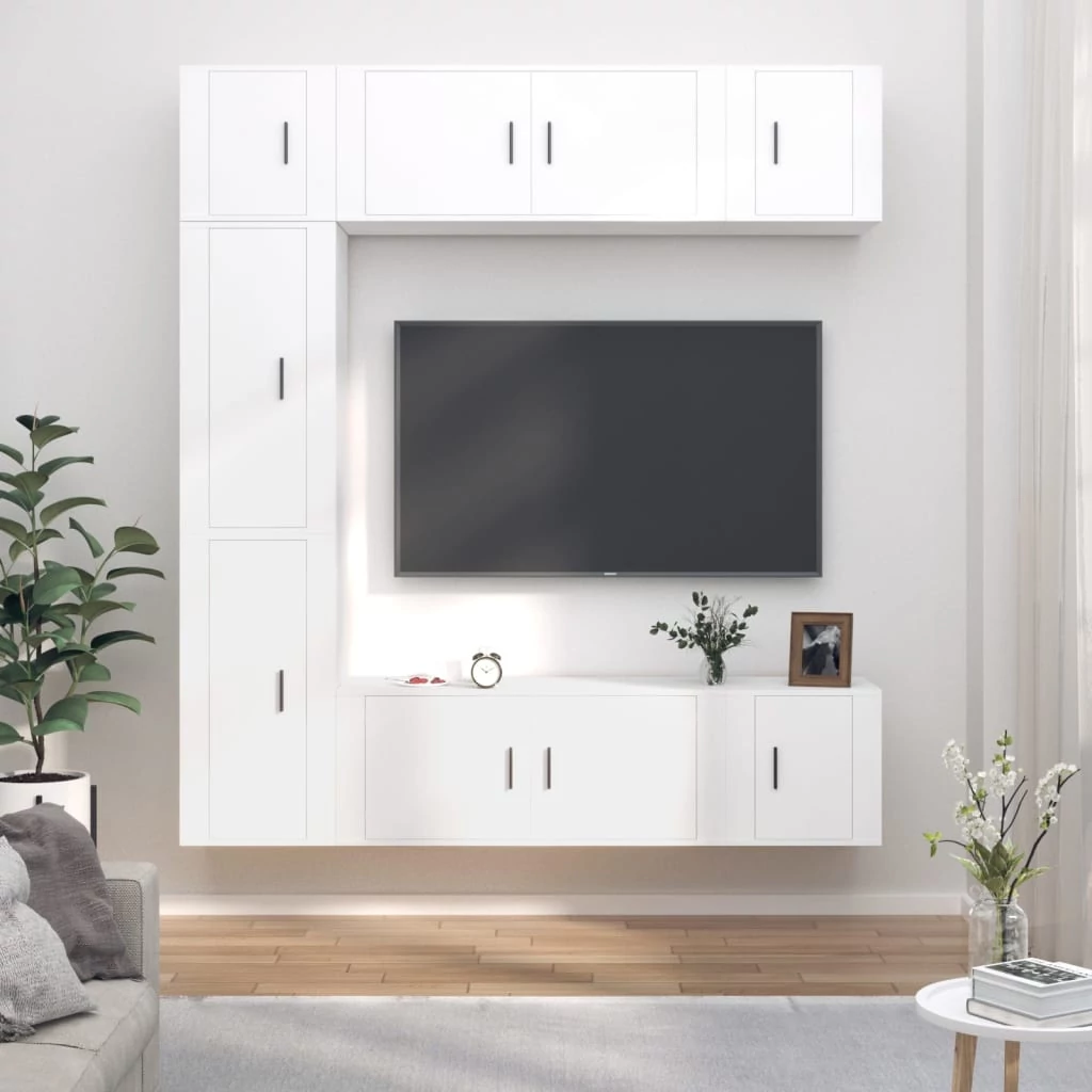 7 részes fehér szerelt fa TV-szekrényszett
