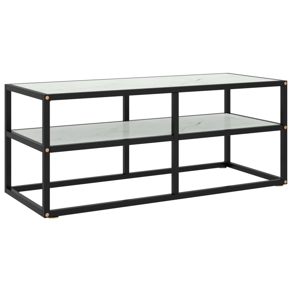 Fekete TV-szekrény fehér márvány mintás üveggel 100x40x40 cm